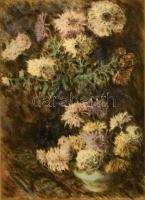 Scultéty Éva (1917-2001): Őszi virágok, színezett rézkarc, papír, jelzett, paszpartuban, üvegezett fa keretben, 32×23,5 cm