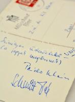 Préda István (1941-) világbajnok párbajtőröző és Schmitt Pál aláírása képeslapon