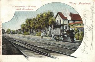 Nagybecskerek, Zrenjanin, Veliki Beckerek; vasútállomás és gőzmozdony / railway station with locomotive / Bahnhof (szakadt sarok / torn corner)