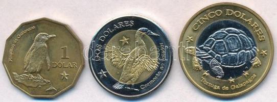 Galapagos-szigetek 2008. 1$ + 2$ + 5$ fantáziaveretek T:1- Galapagos Islands 2008. 1 Dollar + 2 Dollars + 5 Dollars fantasy coins C:AU