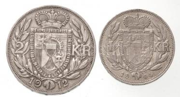 Liechtenstein 1904. 1K Ag + 1912. 2K Ag "II. János herceg" T:2
Liechtenstein 1904. 1 Kron...