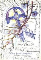 Boldog húsvéti ünnepeket! Aláírásokkal / Easter greeting art postcard with signatures s: Bozó (EK)