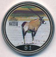 Namíbia 1995. 1$ Cu-Ni "Nyársas antilop" egyik oldal festett multicolor T:1 ujjlenyomat Namibia 1995. 1 Dollar Cu-Ni "Gemsbok" one side painted multicolor C:UNC fingerprint Krause KM#7