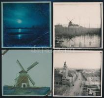 1930 Kiskunhalas, városkép, szélmalom, 4 fotó, sarkokon hibával, 6x6 cm / Kiskunhalas, Hungary, cityscape, windmill, 4 photos, with faults, 6x6 cm