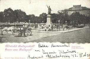 1899 Budapest V. Petőfi szobor, lovaskocsi. Schmidt Edgar kiadása (r)