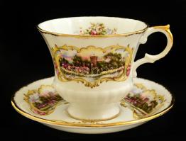 Paragon angol porcelán csésze és alj, matricás, jelzett, kopott aranyozással, d: 9 és 14 cm