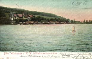 Wörthersee, Hotel Wörthersee und K.u.K. Militär-Schwimmschule / K.u.K. military swimming school. Louis Glaser (Rb)