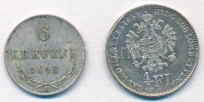 1859B 1/4Fl Ag Ferenc József + Ausztria 1848A 6kr Ag T:2- Hungary 1/4 Florin Ag Franz Joseph + Austria 1848A 6 Kreuzer Ag C:VF