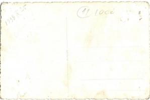 1938 Kula, Bencik Sándor fodrász üzlete előtt / hairdresser shop, photo (ragasztónyom / gluemark)