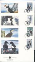 WWF Marine birds set in stripe of 4 + 4 FDC WWF: Tengeri madarak sor 4-es csíkban + 4 db FDC