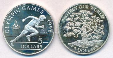 Niue 1992. 5$ Ag "1996 Olimpia" + 1993. 5$ Ag "Óvjuk a Világunkat!" T:PP,1-(PP) ujjlenyomat Niue 1992. 5 Dollars Ag "1996 Olympics" + 1993. 5 Dollars Ag "Protect our World" C:PP,AU(PP) fingerprint Krause KM#61, KM#62