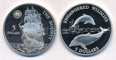 Niue 1992. 5$ Ag "Bounty" + 1992. 5$ Ag "Delfinek" T:PP Niue 1992. 5 Dollars Ag "Bounty" + 1992. 5 Dollars Ag "Dolphins" C:PP Krause KM#55, KM#80