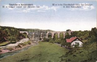 Deliatyn, Delatin, Delatyn; 32 m magas vasúti híd a Kárpátokban / railway bridge, viaduct + K.u.K. Bahnhofkommando