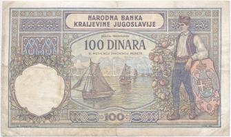 Jugoszlávia 1929. 100D "I. Sándor" vízjel T:III,III- kis szakadás, kis ly. Yugoslavia 1929. 100 Dinara with "Alexander I" watermark C:F,VG small tear, small hole Krause 29.b