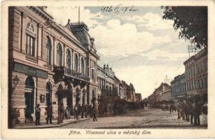 Nyitra, Nitra; Vilsonová ulice a mestsky dum / utcakép, városháza, Leutmann vendéglője, étterem, sörcsarnok / street view, town hall, restaurant and beer hall (kis szakadás / small tear)