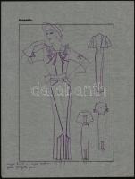 Jelzés nélkül: Divatrajzok. 13 db, pauszpapír, vegyes technika, 31x24 cm