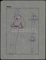 Jelzés nélkül: Divatrajzok. 13 db, pauszpapír, vegyes technika, 31x24 cm
