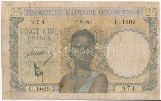 Francia Nyugat-Afrika 1943. 25Fr T:III- French West Africa 1943. 25 Francs C:VG Krause 38