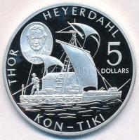 Cook-szigetek 2002. 5$ Ag  "Thor Heyerdahl" T:PP Cook Islands 2002. 5 Dollars Ag "Thor Heyerdahl" C:PP Krause KM#1122