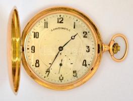 Longines duplafedelű 14K arany zsebóra, szép, működő állapotban, A tok súlya 42g, a zsebóra összesen...