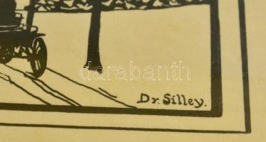 Dr. Silley jelzéssel: Szekér az úton, Tus, papír, üvegezett keretben, 5x9,5 cm