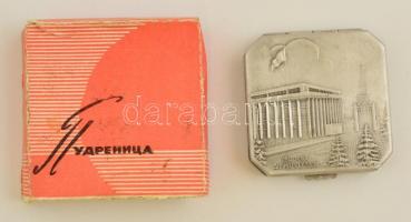 Moszkva dombornyomott képes fém púderes dobozka, eredeti papír dobozában, tükörrel, 5,5x5,5 cm