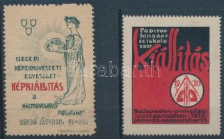 1906-1910 Szegedi képzőművészeti kiállítás + Papír, tanszer és iskolaszer kiállítás 1-1 db levélzárók