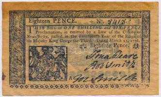 Amerikai Egyesült Államok / New Jersey 1776. 18p replika T:I- USA / New Jersey 1776. 18 Pence replica C:AU
