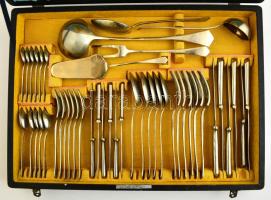 Hatszemélyes alpakka étkészlet, összesen 45 db (2 db hiánnyal) eredeti dobozában