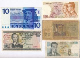 Vegyes: 5db-os belga, luxemburgi és holland bankjegy tétel, mindf klf T:vegyes Mixed: 5pcs of Belgian, Luxembourgi and Dutch banknotes, all diff C:mixed