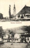 Vámfalu, Vama; Római katolikus templom, utcakép, Józsa Károly üzlete és saját kiadása / church, street view, publishers shop (EK)
