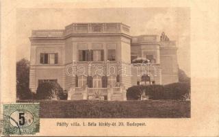 Budapest XII. Pálffy villa. Béla király út 20. Wágner Hangszerkirály reklám a hátoldalon, TCV card