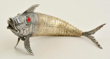 Ezüst hal figura. Élethűen, ízenként mozgatható testtel. Jelzett kézimunka / Silver fish figure with moving body 111 g