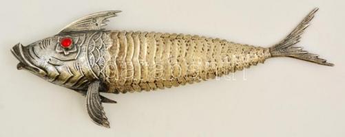 Ezüst hal figura. Élethűen, ízenként mozgatható testtel. Jelzett kézimunka / Silver fish figure with...