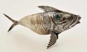 Ezüst hal figura. Élethűen, ízenként mozgatható testtel. Jelzett kézimunka / Silver fish figure with moving body 26 cm,189 g