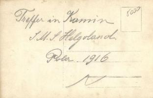 1916 SMS Helgoland. Treffer im Kamin / SMS Helgoland osztrák-magyar gyorscirkáló sérült kéménye a cs...