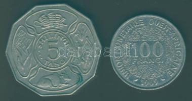 Közép-Afrika 1969. 100Fr T:2 + Tanzánia 1972. 5T T:2