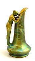 Zsolnay eozin mázas figurás kis váza, jelzett, hibátlan, m:11 cm