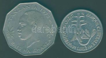 Közép-Afrika 1969. 100Fr T:2 + Tanzánia 1972. 5T T:2