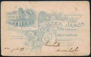 1901 Nagyvárad, Baba műtermi fotója, Lojanek János műterméből, hátoldalon műterem képével, 6x11 cm