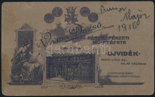 1916 Újvidék, Hölgy műtermi portréja Vajda Dezső műterméből, hátoldalon a műterem képével, 10x6 cm