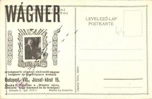 Tátra, Póprád-tó, menedékház a hóviharban síelőkkel. Hátoldalon Wágner Hangszer reklám / skiing peop...