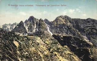 Tátralomnic, Tatranska Lomnica; A lomnici csúcs sziklafala. Cattarino S. utóda Földes Samu kiadása / mountain peak (Rb)