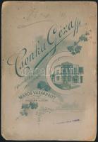 cca 1910 Marosvásárhely, Ifjú pár fotója Csonka Géza műterméből, hátoldalon a műterem képével, 15x10...