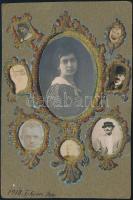 1918 Krúdy Gyuláné, Rózsa Zsuzsanna fiatalkori arcképe egy kézzel készített tablón, 17x11 cm