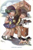 Kids with dog artist signed