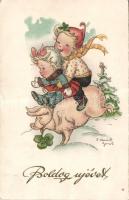 Kids with pig artist signed