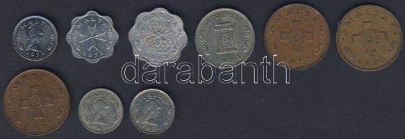 Málta 1972-1977. 9db klf fémpénz T:2,2/3