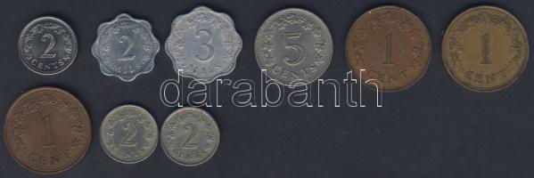 Málta 1972-1977. 9db klf fémpénz T:2,2/3