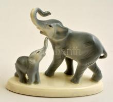 Gránit porcelán elefánt, kézzel festett, jelzett, hibátlan, 15x14 cm